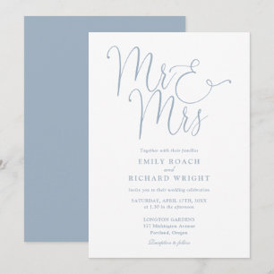 Mr And Mrs Elegant Script Dusty Blue Wedding Invitation