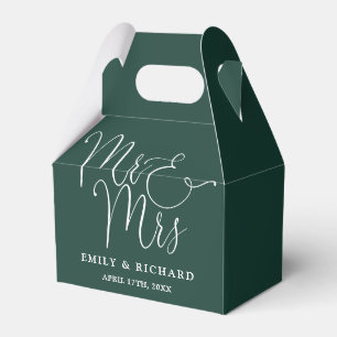 Mr And Mrs Elegant Script Emerald Green Wedding Favor Boxes
