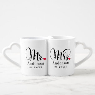Mr and Mrs Elegant Script Monogram Coffee Mug Set