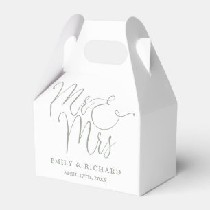 Mr And Mrs Elegant Script Sage Green Wedding Favor Boxes