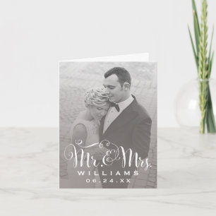 Mr and Mrs Elegant Script Sepia Photo Wedding Thank You Card