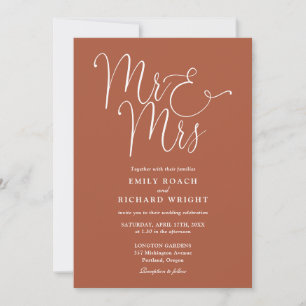 Mr And Mrs Elegant Script Terracotta Wedding Invitation
