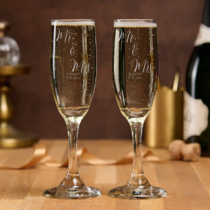 Mr. and Mrs. Elegant Script Wedding Champagne Flute