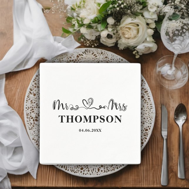 Mr and Mrs Elegant Simple | Black & White Napkins (Creator Uploaded)