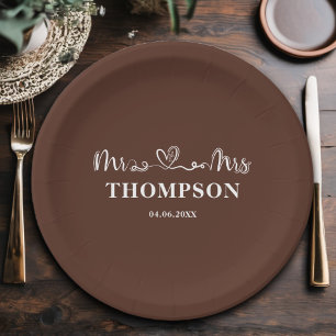 Mr and Mrs Elegant Simple   Brown Paper Plates