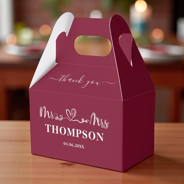 Mr and Mrs Elegant Simple | Burgundy Favor Boxes (Creator Uploaded)