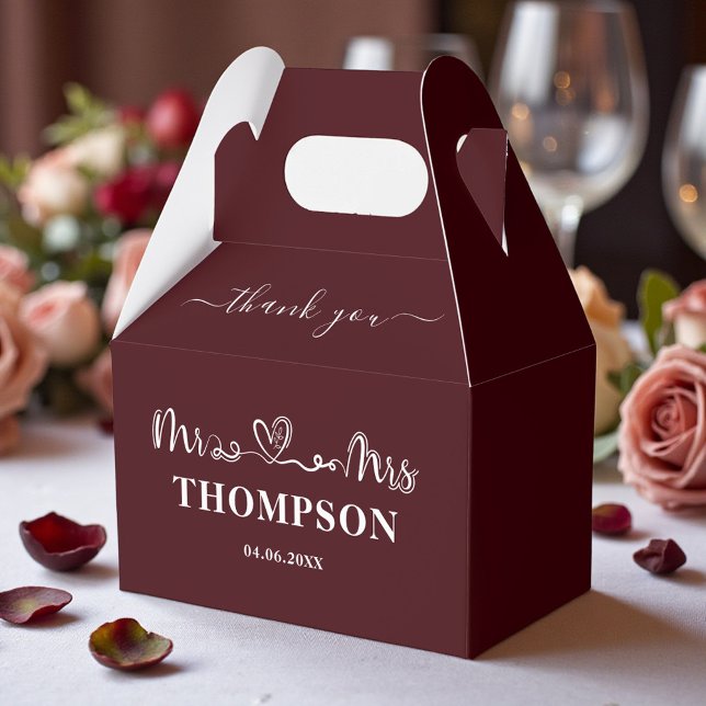 Mr and Mrs Elegant Simple | Deep Burgundy Favor Boxes (Creator Uploaded)