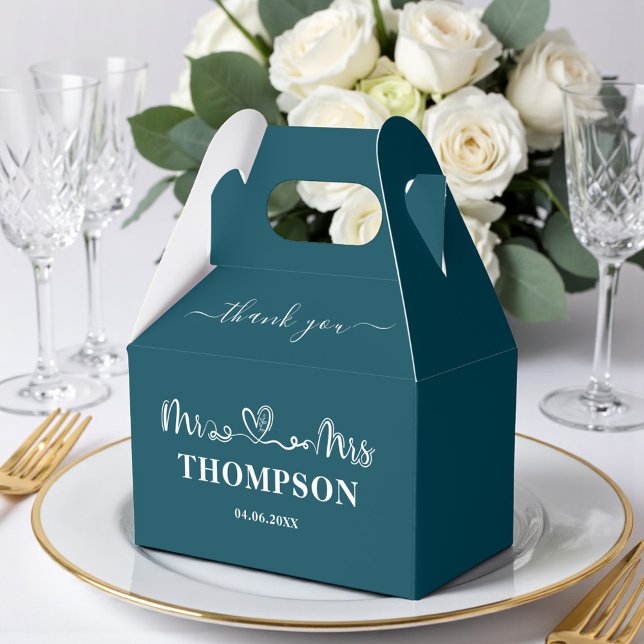 Mr and Mrs Elegant Simple | Deep Teal Favor Boxes (Creator Uploaded)