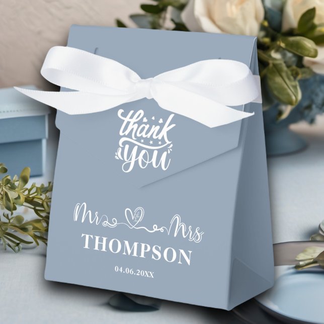 Mr and Mrs Elegant Simple | Dusty Blue Favor Boxes (Creator Uploaded)