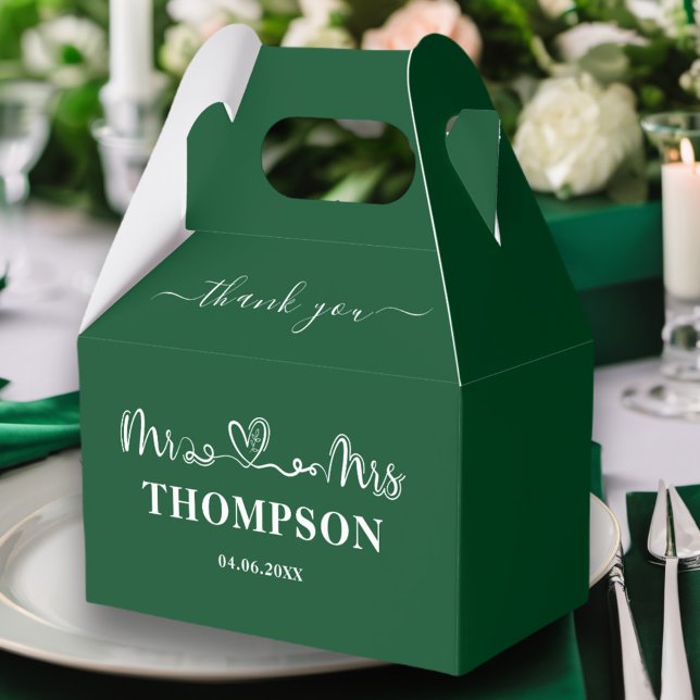 Mr and Mrs Elegant Simple | Emerald Green Favor Boxes (Creator Uploaded)