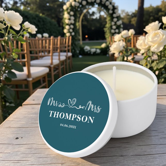 Mr and Mrs Elegant Simple | Teal Mini Candle Favors (Creator Uploaded)
