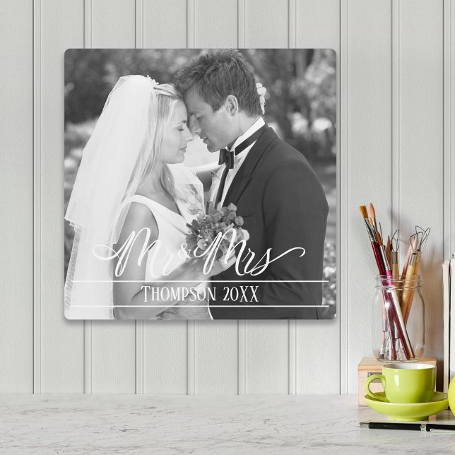  Mr. and Mrs. Elegant Stylish Photo Personalized Metal Print (Creator Uploaded)