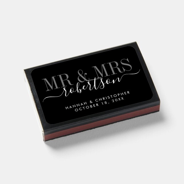 Mr and Mrs Elegant Text Wedding Favor Matchboxes (Front Closed)
