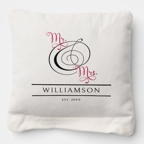 Mr and Mrs Elegant Wedding Couple Monogram Photo Cornhole Bags