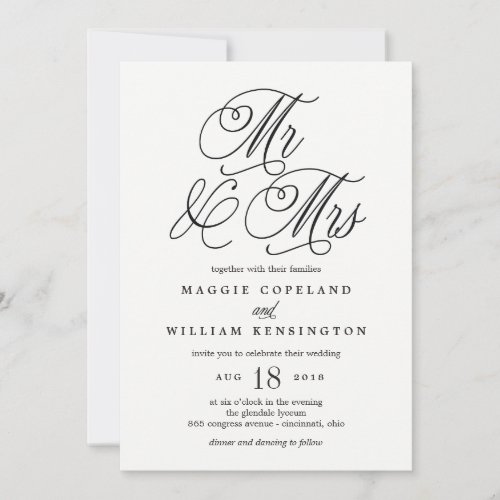 Mr and Mrs Elegant Wedding Invitation