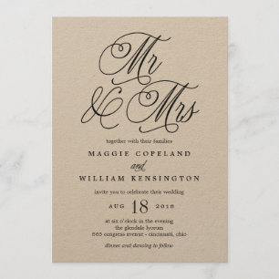 Mr and Mrs Elegant Wedding Invitation Kraft