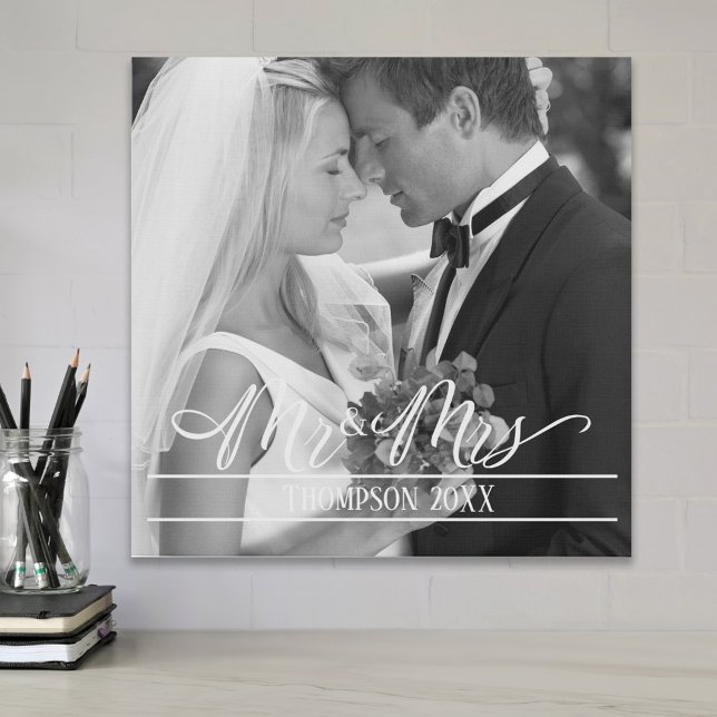  Mr. and Mrs. Elegant Wedding Photo Personalized Faux Canvas Print (Creator Uploaded)