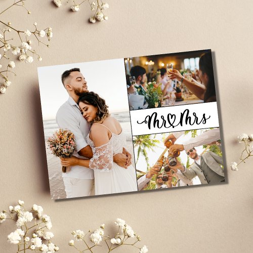 Mr and Mrs Elegant Wedding Photo Thank You  Postcard