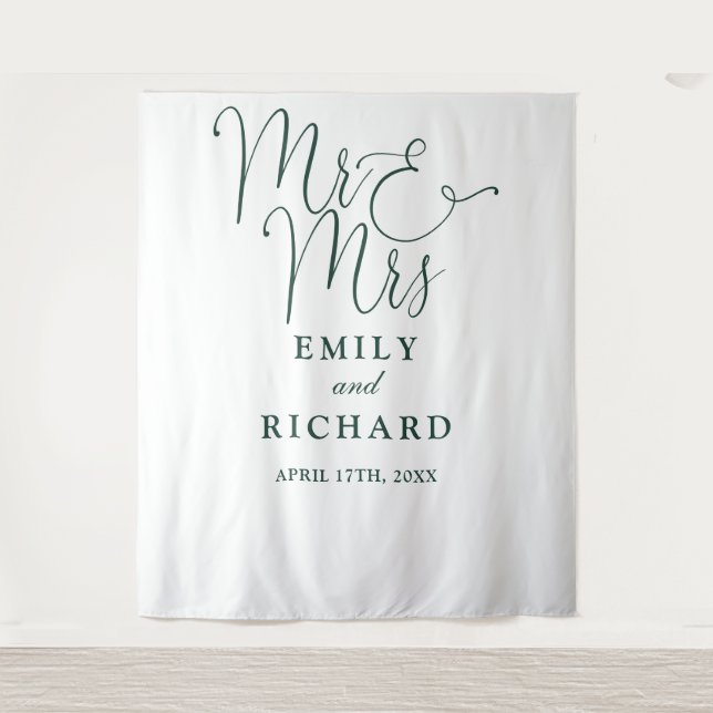 Mr And Mrs Emerald Wedding Photo Backdrop (Front)