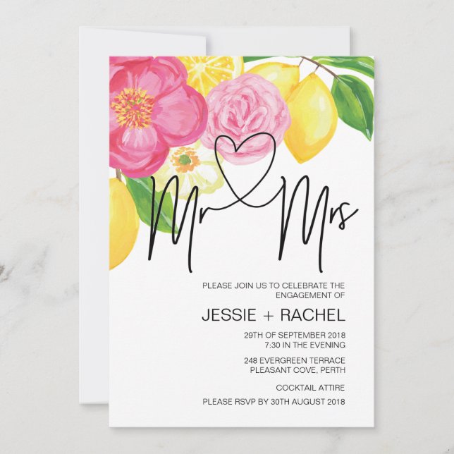 Mr And Mrs Engagement Party Summer Floral Invitation (Front)