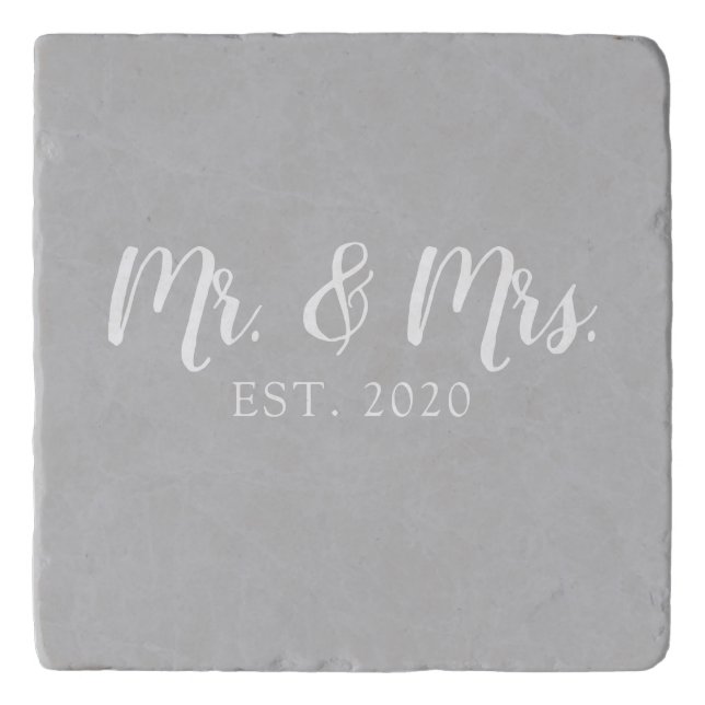 Mr and Mrs Established 2020 Wedding Gift Trivet (Front)