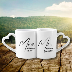 Mr and Mrs established Newlywed or Engagement Coffee Mug Set