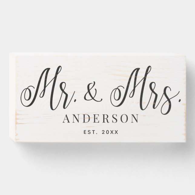 Mr. and Mrs. Family Name Wooden Box Sign (Front Horizontal)