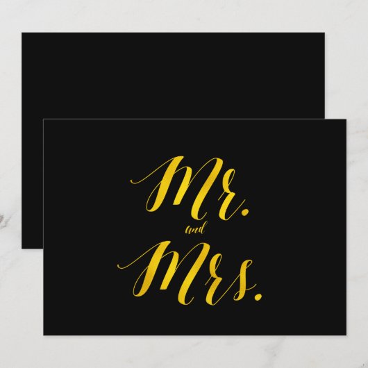 "Mr. and Mrs." Faux Gold Foil Chic Wedding Sign (Front/Back)