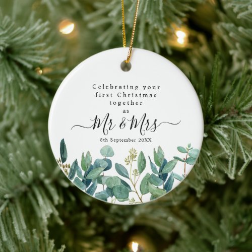 Mr and Mrs First Christmas Ceramic Ornament