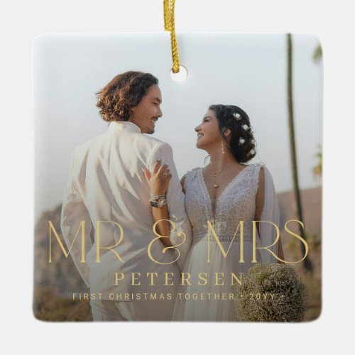 Mr and Mrs First Christmas custom 2 photo  Ceramic Ornament