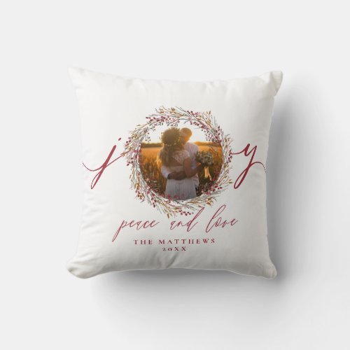 Mr and Mrs First Christmas Photo Wedding Keepsake Throw Pillow