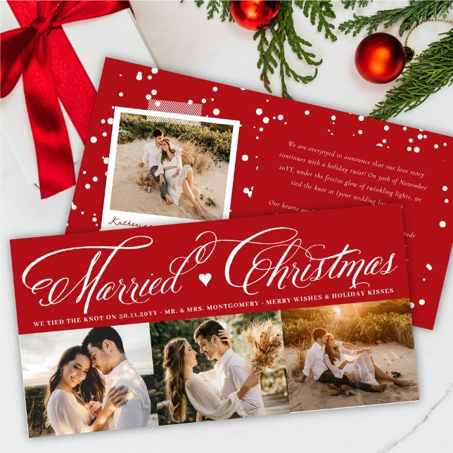Mr And Mrs First Married Christmas 3 Photo Wedding Holiday Card (Creator Uploaded)