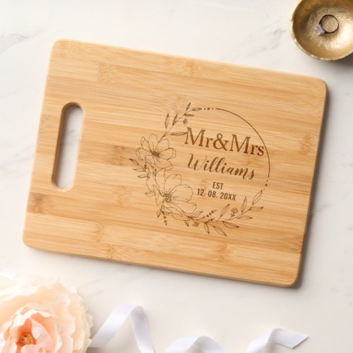 Mr And Mrs Floral Anniversary Family Name Est Cutting Board