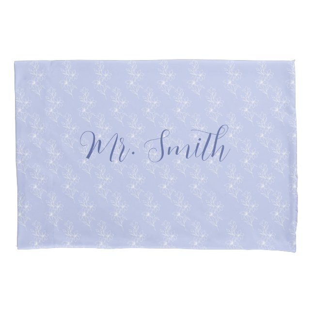 Mr and Mrs Floral Elegant Blue Pillow Case (Front)