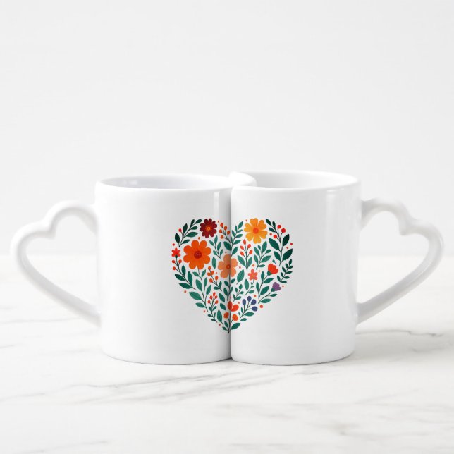 Mr and Mrs Floral Heart Lovers' mug (Front Nesting)