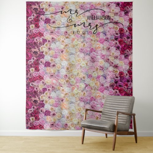 Mr and Mrs Floral Roses Wedding Backdrop