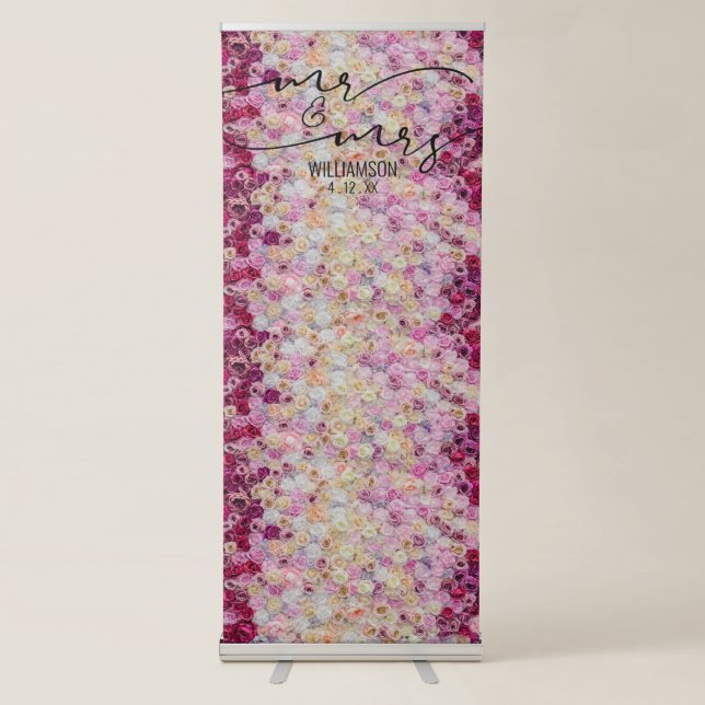 Mr. and Mrs. Floral Roses Wedding Retractable Banner (Front)