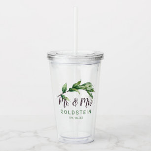 Mr and Mrs Foliage Personalized Date Acrylic Tumbler