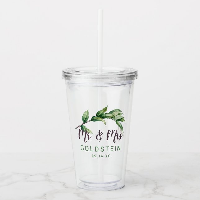 Mr and Mrs Foliage Personalized Date Acrylic Tumbler (Front)