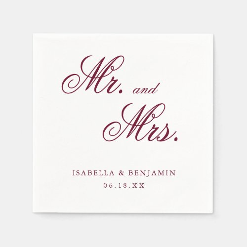 Mr and Mrs Formal Elegant Burgundy Wedding Napkins