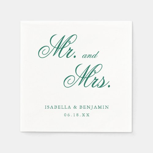Mr and Mrs Formal Elegant Emerald Green Wedding Napkins