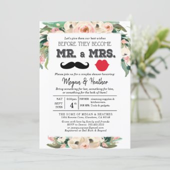 Mr and Mrs Fresh Pink Floral Couple Engagement Inv Invitation | Zazzle