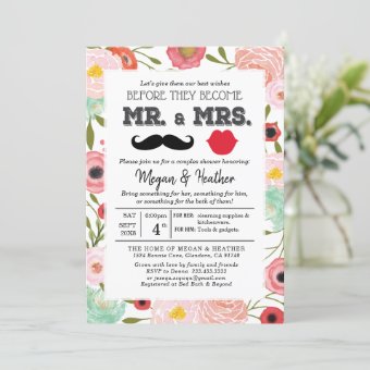 Mr and Mrs Fresh Pink Floral Couple Engagement Inv Invitation | Zazzle