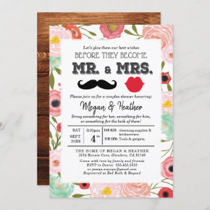 Mr and Mrs Fresh Pink Floral Couple Engagement Inv Invitation