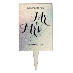 Mr and Mrs Glitter Cake Pick Mr Mrs Cake Topper