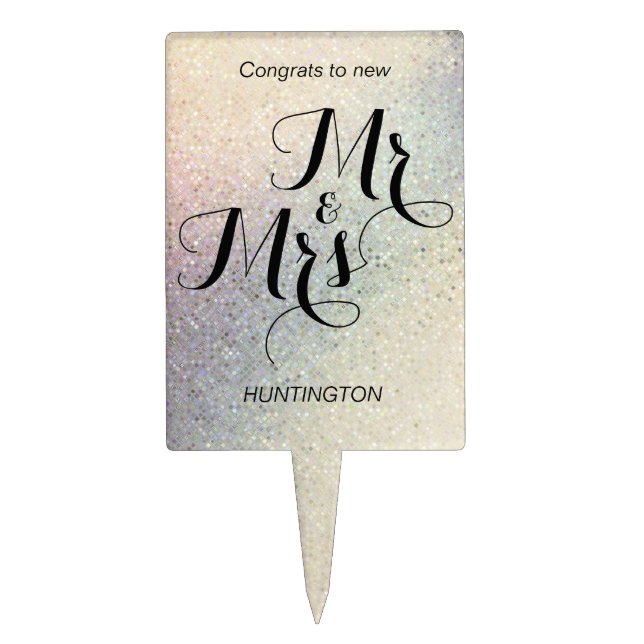 Mr and Mrs Glitter Cake Pick Mr Mrs Cake Topper (Front)