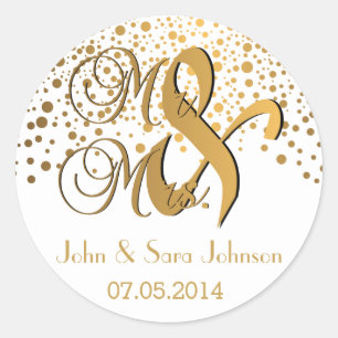 Mr and Mrs Gold Dots Wedding Personalize Classic Round Sticker