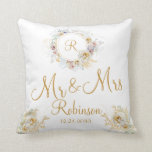 Mr and Mrs Gold Floral Monogram Logo Throw Pillow<br><div class="desc">Mr and Mrs Initial Gold watercolor floral monogram logo wedding gift throw pillow. Great gift for newly weds. Easy to customize with your personal information. Get yours today!</div>