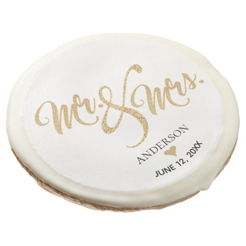 Mr and Mrs Gold Glitter Wedding Favor Sugar Cookie