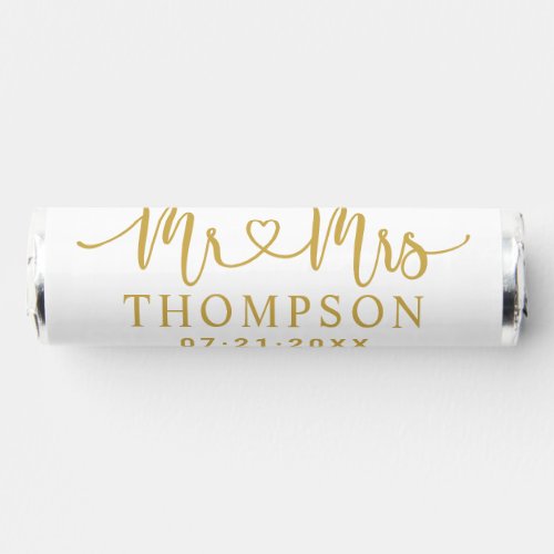 Mr and Mrs Gold Heart Script Personalized Wedding Breath Savers Mints